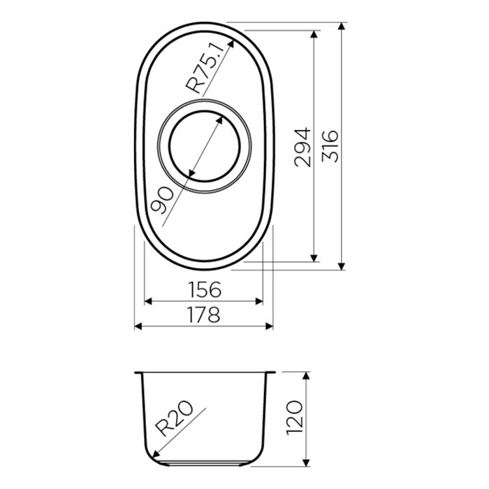 Omoikiri Omi 16-U-IN 4993482 кухонная мойка нержавеющая сталь 17.8x31.6 см