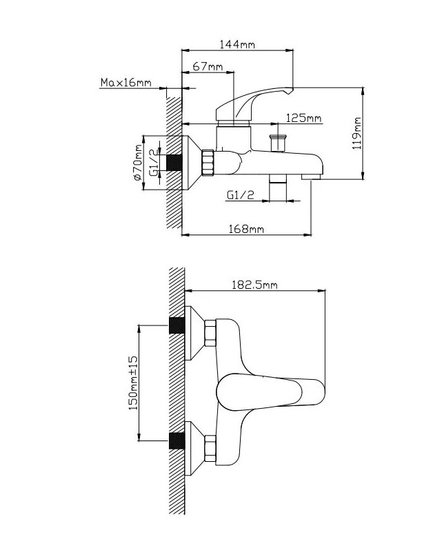 Смеситель для ванны Эверест B30-033 Euro Белый/Хром