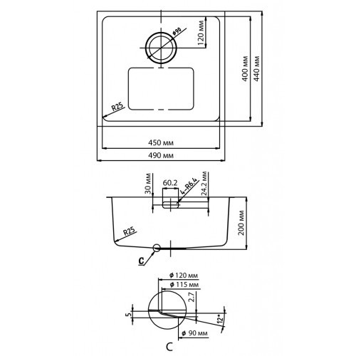 Omoikiri Tadzava 49-U-IN 4993074 кухонная мойка нержавеющая сталь 49х44см