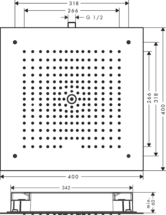 Hansgrohe 26252000S Set HG Raindance Е Air 1jet 400*400 верхний душ (26252000+26254180) Хром