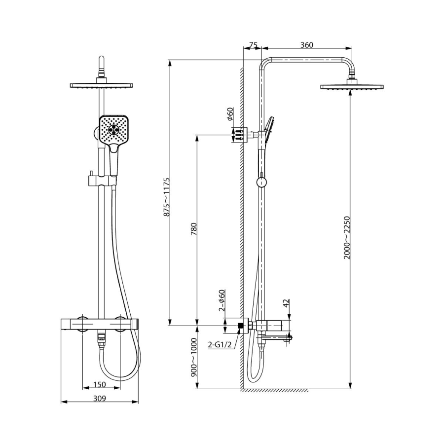 Vincea Cube душевая стойка золото VSFS-1C1BG