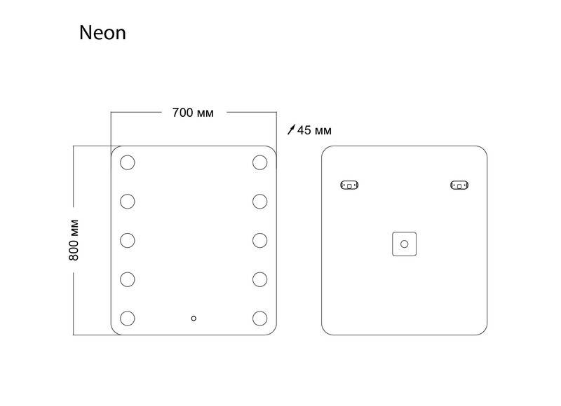Зеркало Grossman NEON (700*800*45) LED с сенсорным выключателем и гравировкой 147080