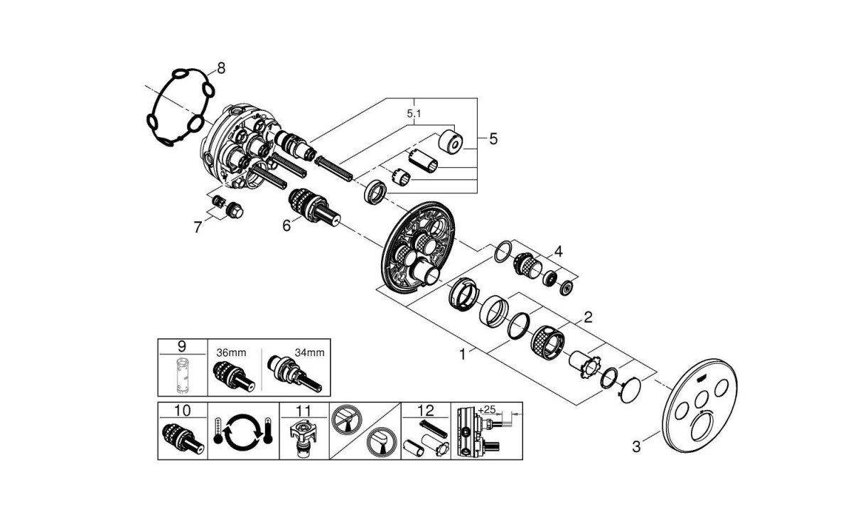 Grohe Grohtherm смеситель для душа на 3 потребителя (внешняя часть) 29121000