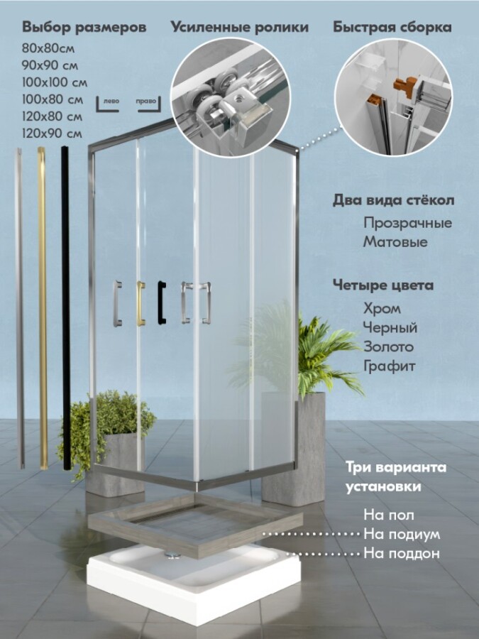 Triton pro Душевое Ограждение Фикс-Голд 80х80 Щ0000077402