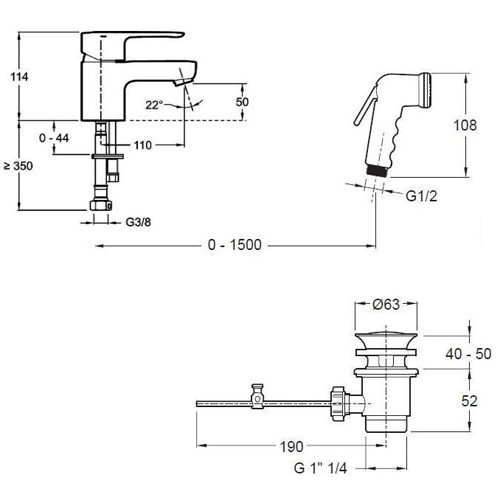 Jacob Delafon July E16319-4-CP смеситель с гигиеническим душем