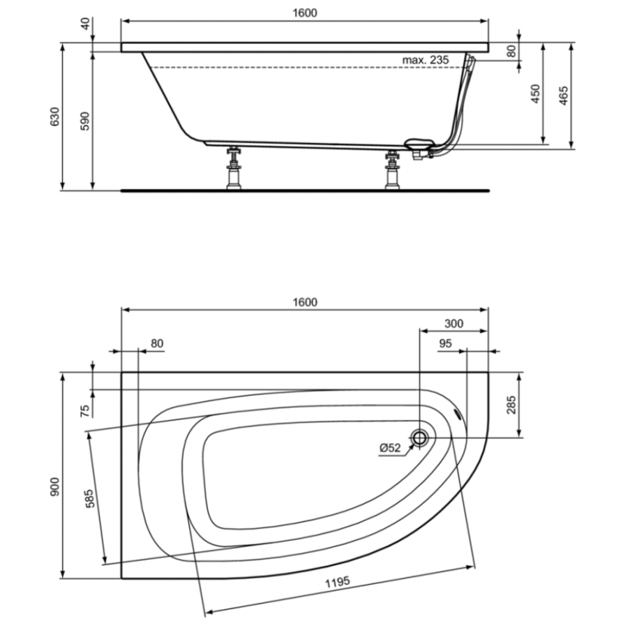 Ideal Standard Hotline ванна акриловая левая 160х90 K275801