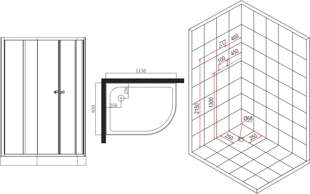 Esbano ES-L115CR Left Душевой бокс 115*85*210
