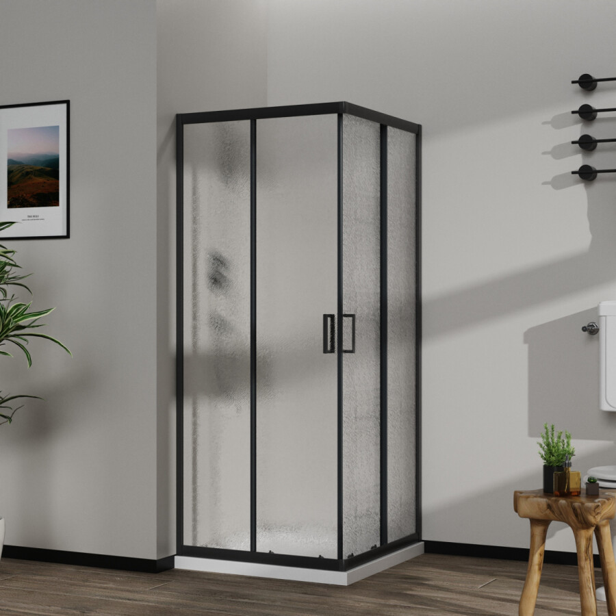 Душевое ограждение Azario Paris 900х900х1950 стекло "Шиншилла" 5 мм, профиль черный матовый AZ-R06-90-MB-CHC