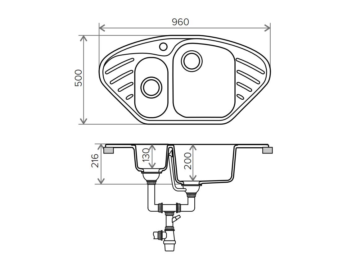 Polygran F 14 кухонная мойка серый 50 х 96 см