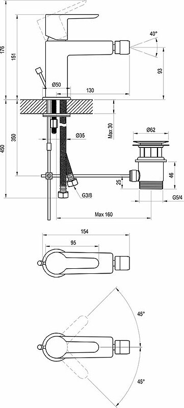 Ravak Puri PU 055.00 Смеситель для биде хром X070144