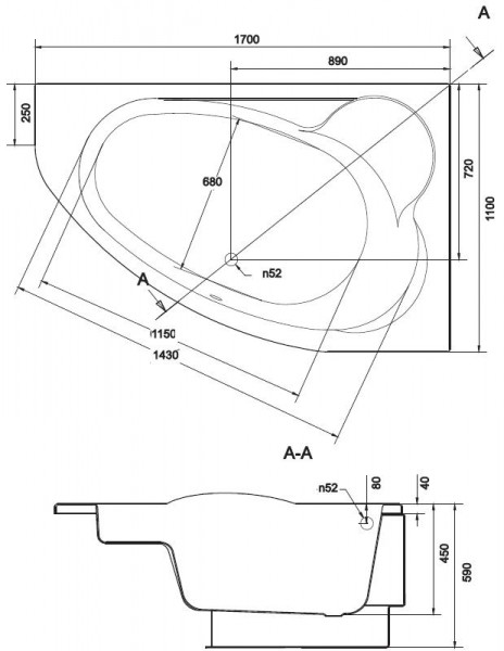 Cersanit Calabria 170*110 ванна акриловая асимметричная R