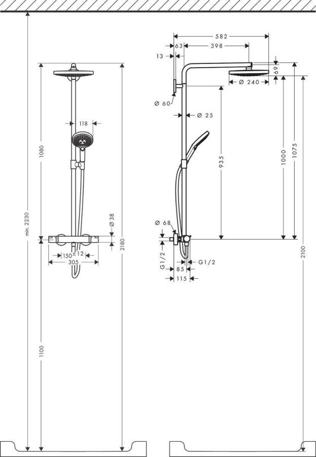 Hansgrohe Raindance Select S 240 2jet Showerpipe душевая система с термостатом хром-белый матовый 27129400