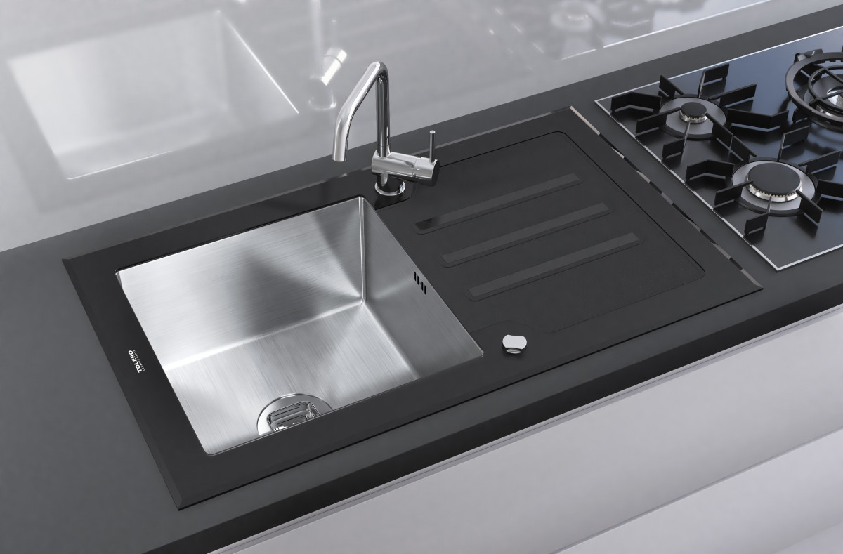 Мойка Tolero Ceramic Glass TG-860 нержавеющая сталь и закаленное стекло черный 50 x 86 см