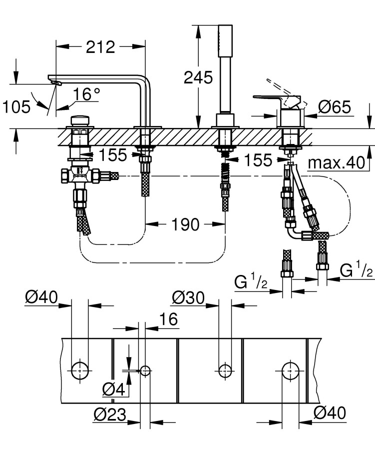 Grohe Lineare New 19577001 смеситель на борт ванны хром