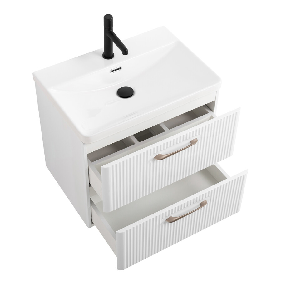 Подвесная тумба с раковиной Belbagno DUE 60 см. Bianco Lucido, DUE-600-2C-SO-BL-P BB-8076-3-60