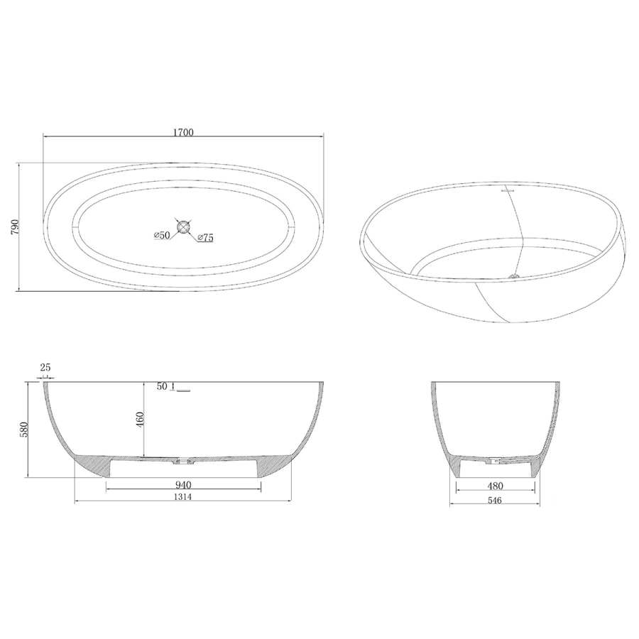 Azario Charters ванна отдельностоящая 170х79 CHA17079S