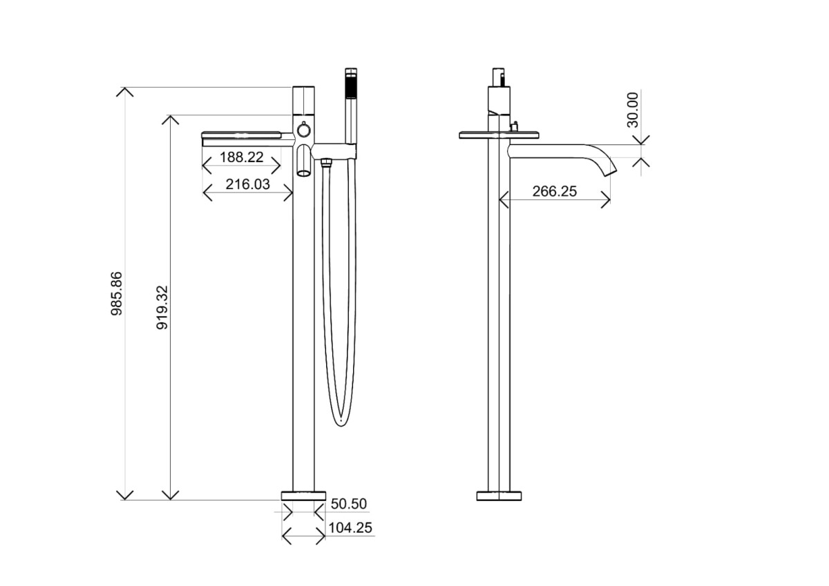 Смеситель для ванны напольный Boheme Stick ручка Linea Copper Brushed 129-CB.3