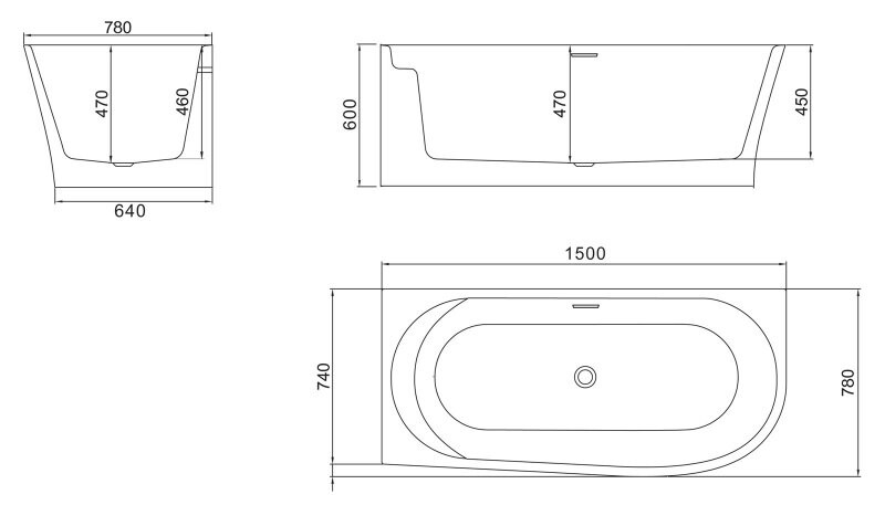 BelBagno BB410-1500-780-R 150*78 ванна акриловая овальная