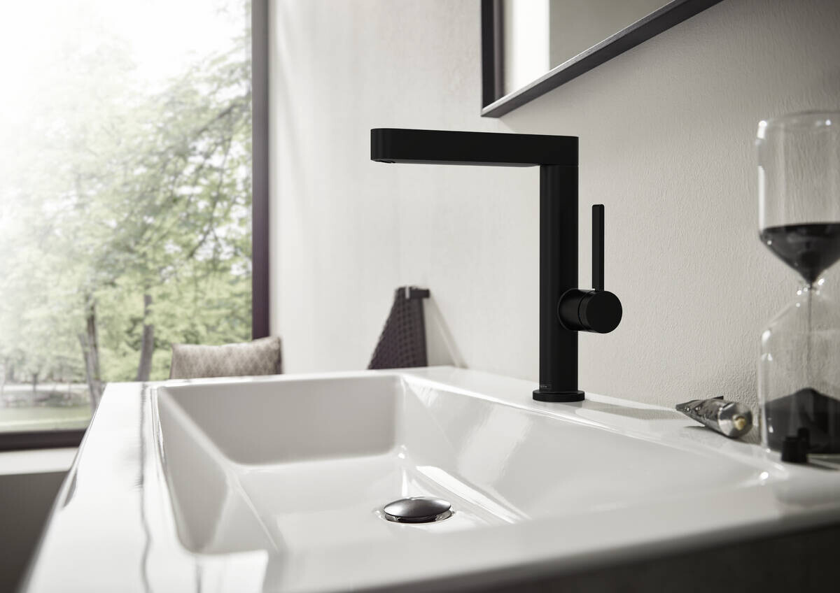 Hansgrohe Finoris Смеситель для раковины 230 поворотный излив клапан Push-Open черный матовый 76060670