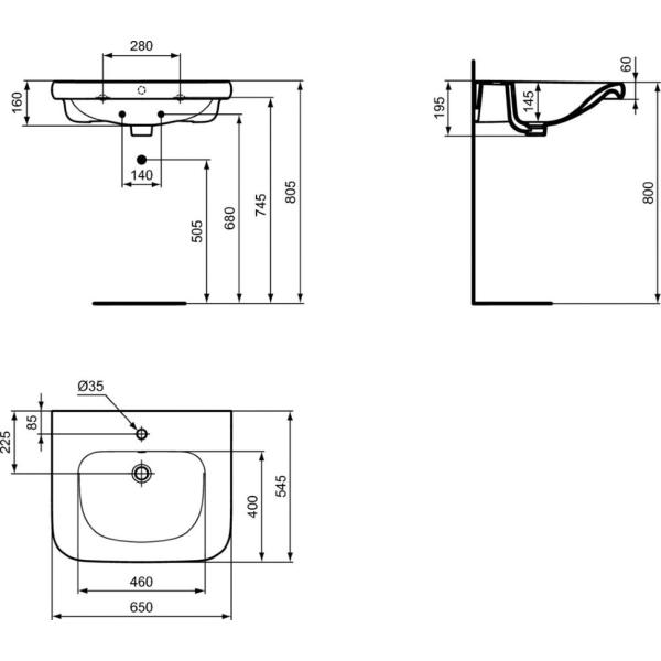 Ideal Standard раковина для инвалидов 65х55 см S249901