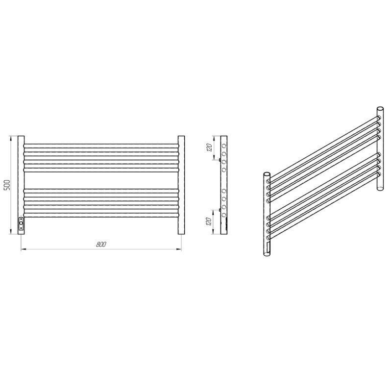 Laris Оливия полотенцесушитель электрический черный 80х50 73207628 левый