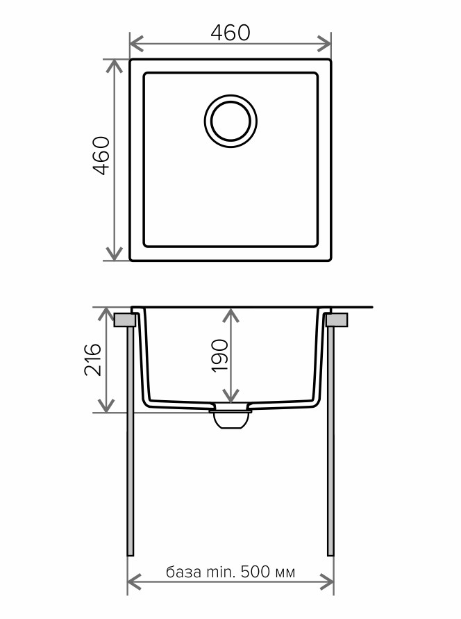 Tolero R-128 кухонная мойка черный 46 х 46 см