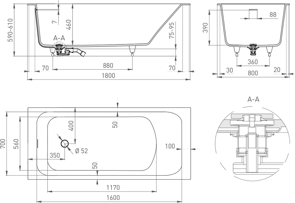 Salini Orlanda Kit S-Stone ванна прямоугольная 180х80 102112M