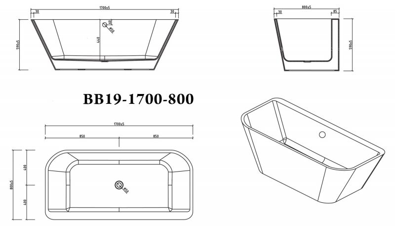 BelBagno BB19 170*80 ванна акриловая прямоугольная
