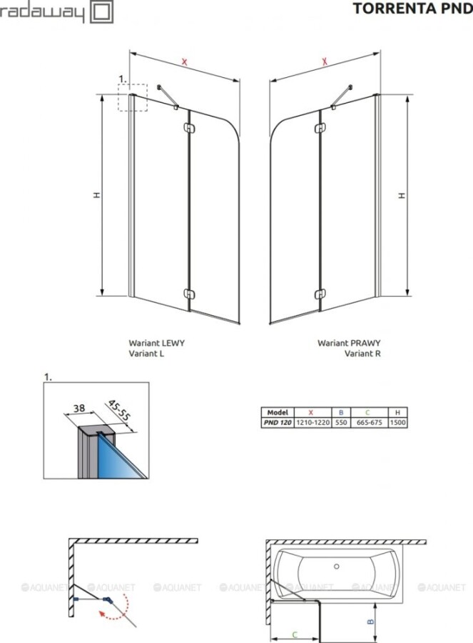 Radaway Torrenta PNJ-L 201203-101NL 121*150 L шторка на ванну