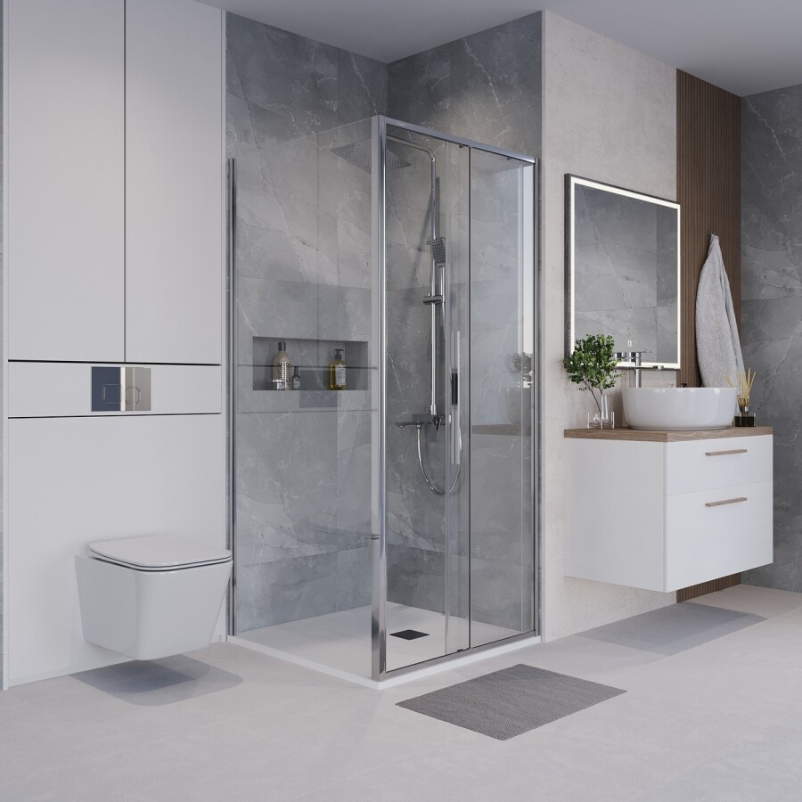 Душевое ограждение Niagara Nova NG-64-9A-A100-34 (90х100х195) прямоугольник,хром,дверь раздвижная,стекло прозрачное,2 места
