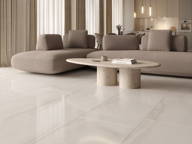 Керамогранит Cersanit Futura тонкий Lumina Onyx полированный светло-серый ректификат 60x120 A17128