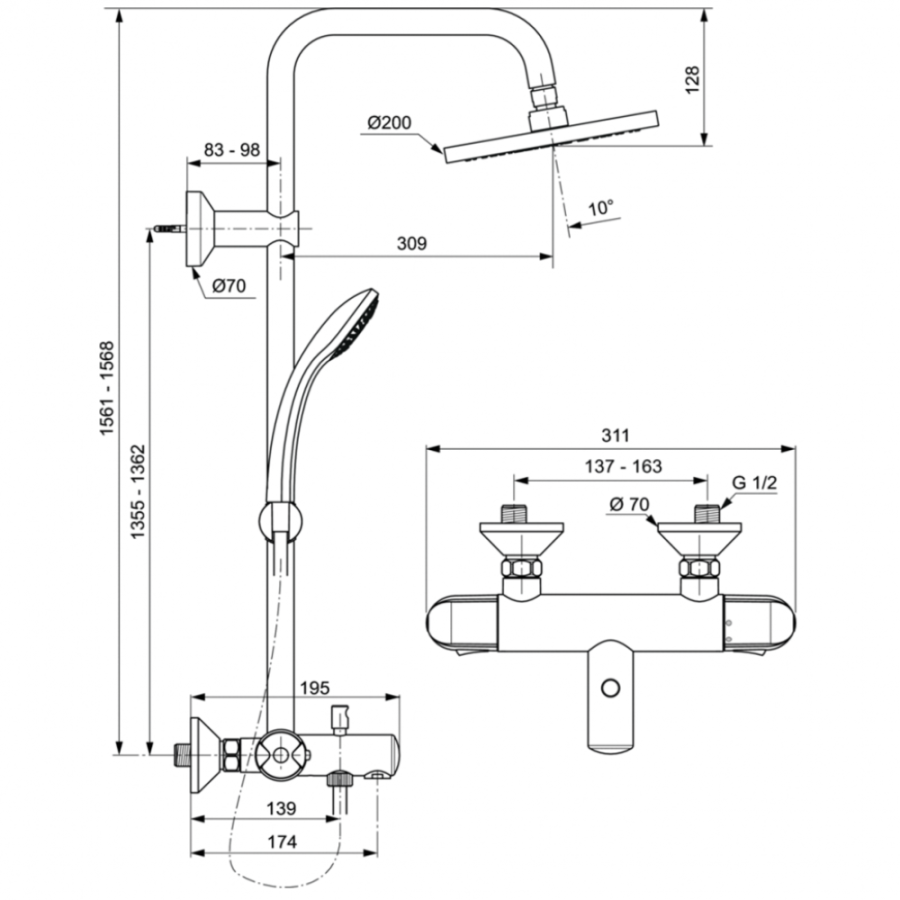 Ideal Standard душевая система с термостатическим смесителем A6426AA