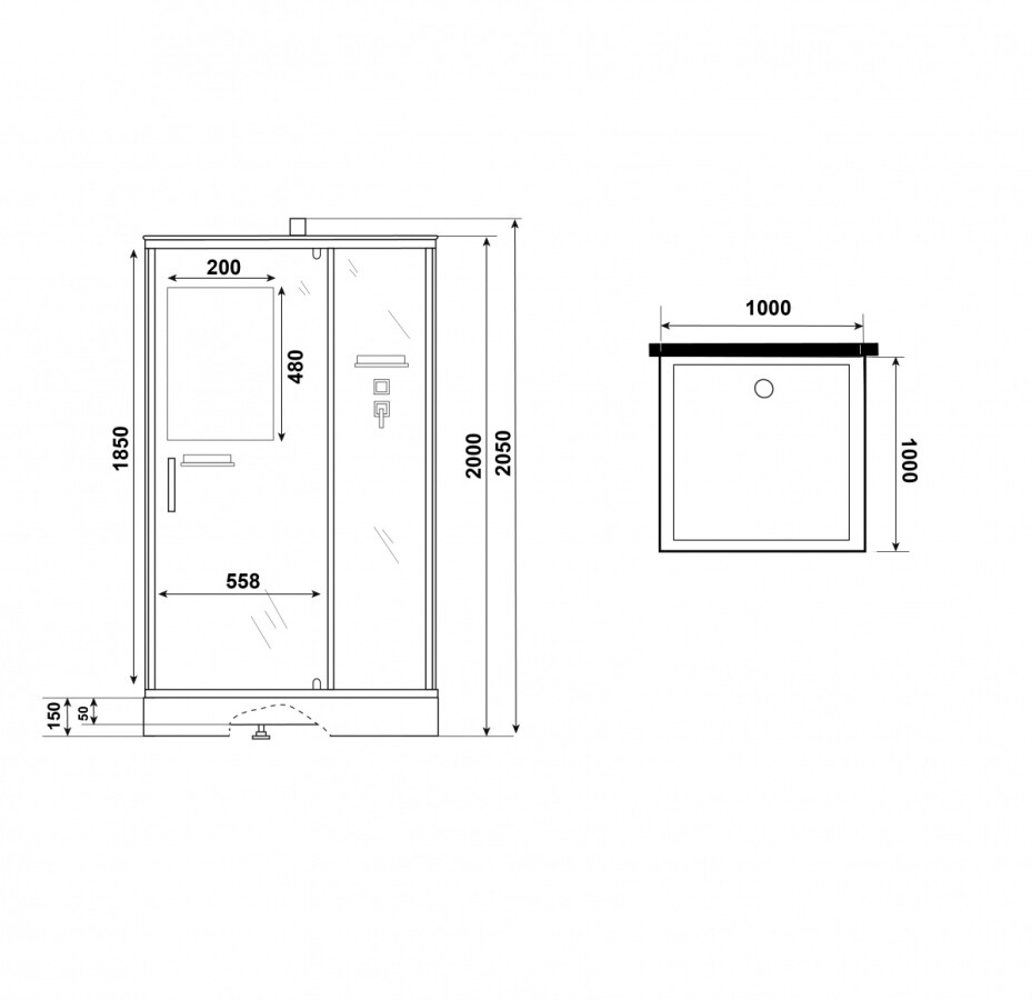 Душевая кабина Niagara Standart ST100/15Q/BL/BK (100х100х200) поддон 15см,распашная,черный, без крыши,3 места