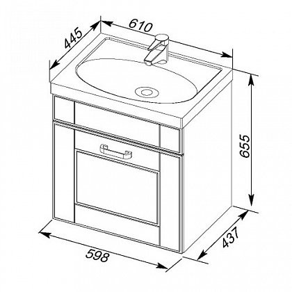 Aquanet Рондо 60 тумба с умывальником подвесная белая 1 ящик