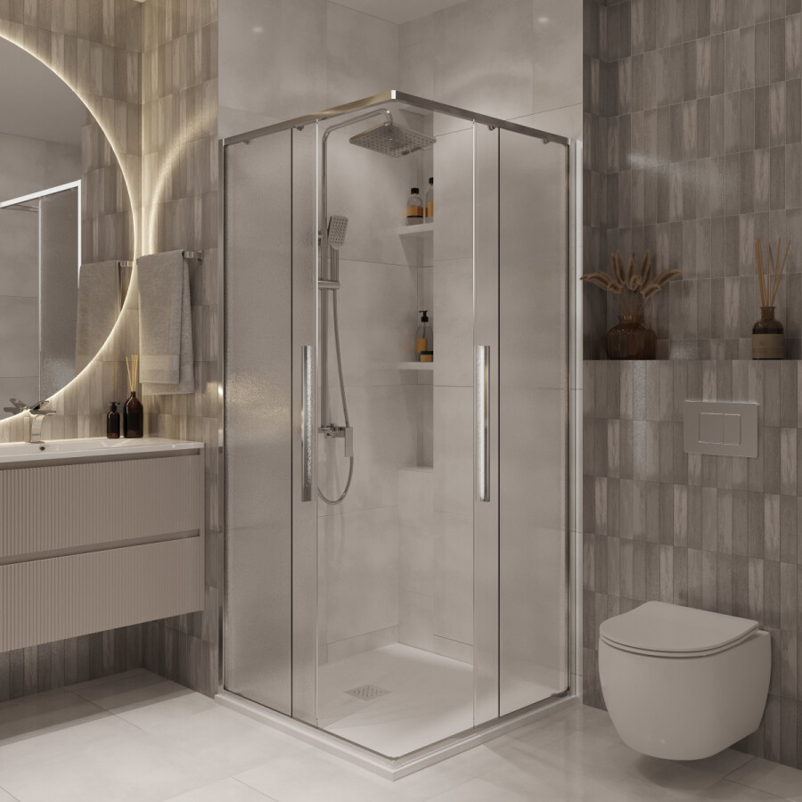 Душевое ограждение Niagara Nova NG-3622-34 (80х80х195) квадрат,хром,двери раздвижные,стекло шиншилла,1 место