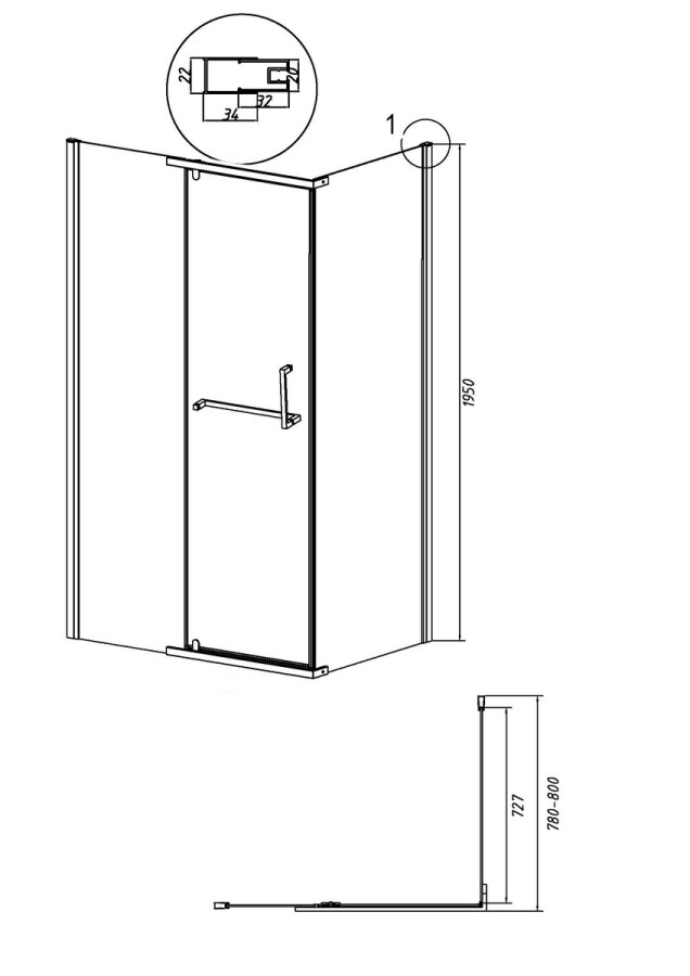 Боковая стенка Grossman Pragma 200.K33.03.80.21.02 (80х195) черный матовый,стекло шиншилла, 1 место