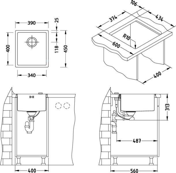 Мойка Alveus QuadrixMonarch 20 FS 1078574 нержавеющая сталь декоративное PVD бронза 39x45 см