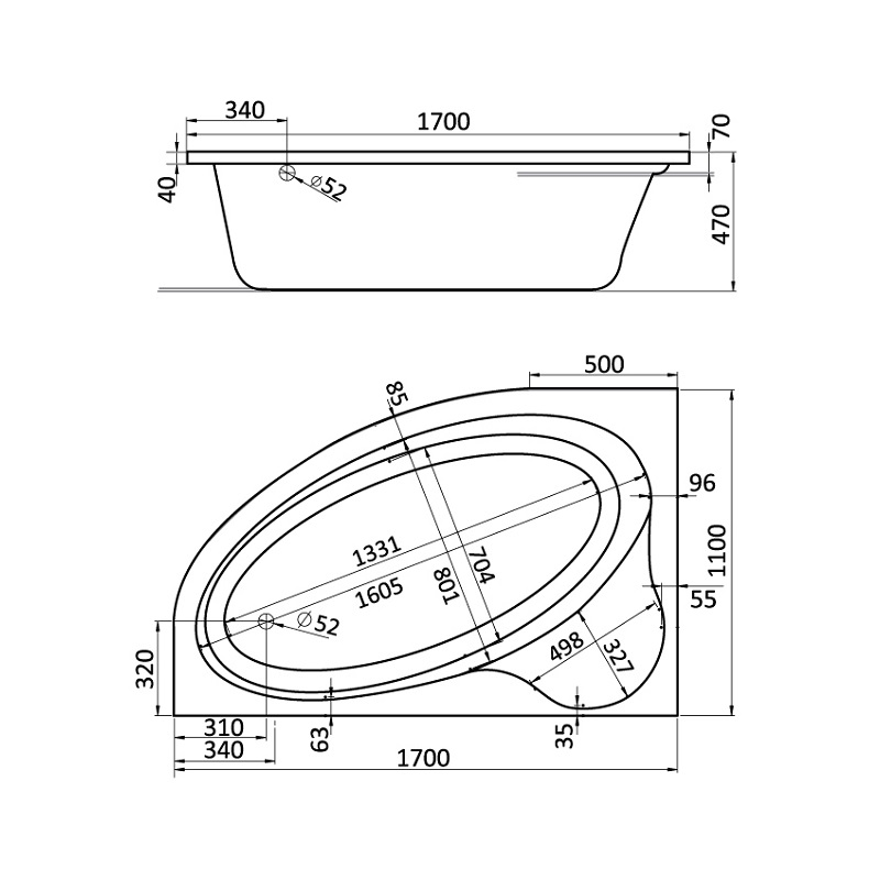 Santek Эдера ванна акриловая 170х100 левая 1.WH50.1.662