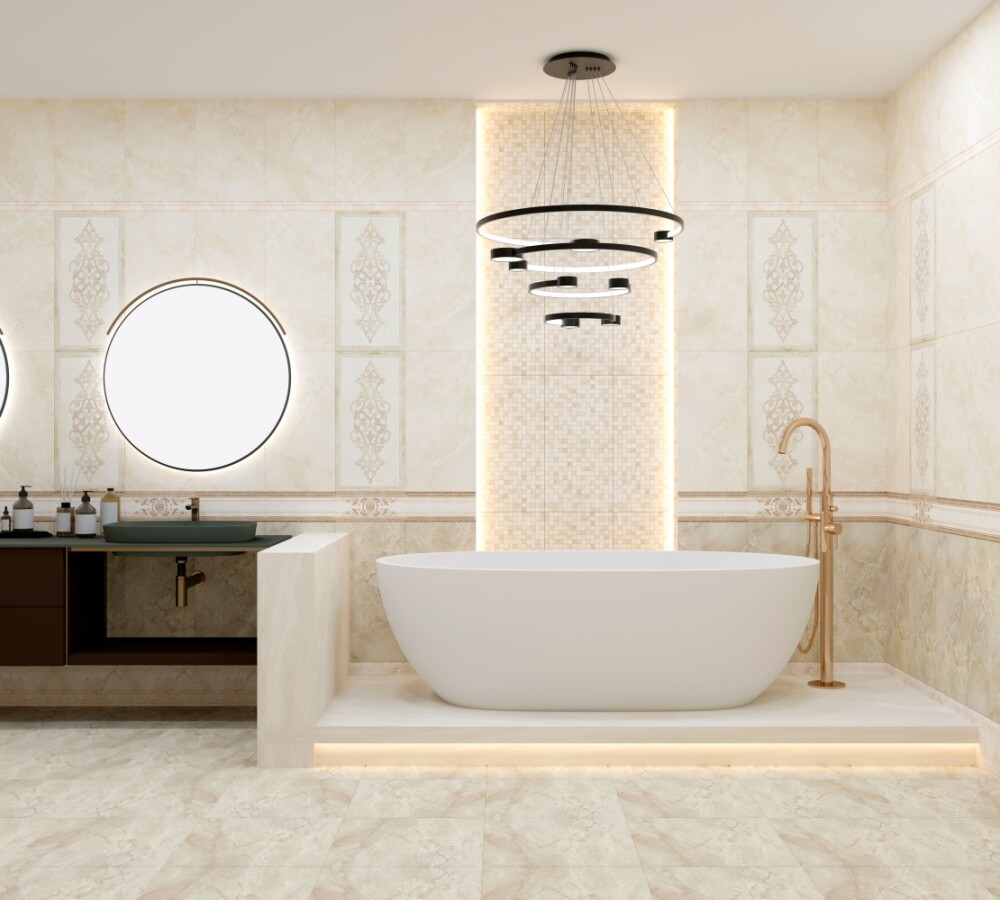 Плитка настенная 484 Eurotile Rimini Бордюр 1,4x60 (золото)