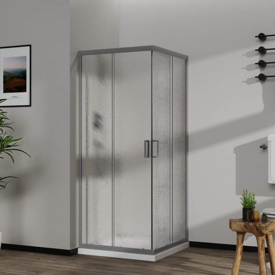 Душевое ограждение Azario Paris 900х900х1950 стекло "Шиншилла" 5 мм, профиль графит матовый AZ-R06-90-MGR-CHC