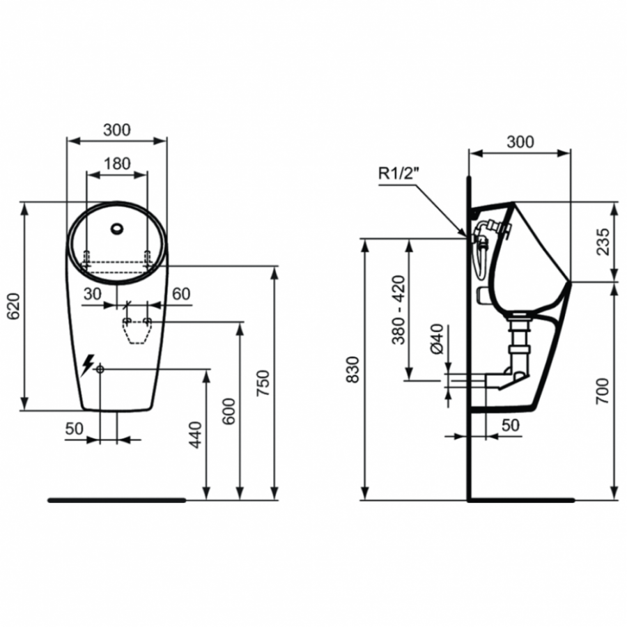 Ideal Standard Sphero писсуар со встроенным датчиком E189701