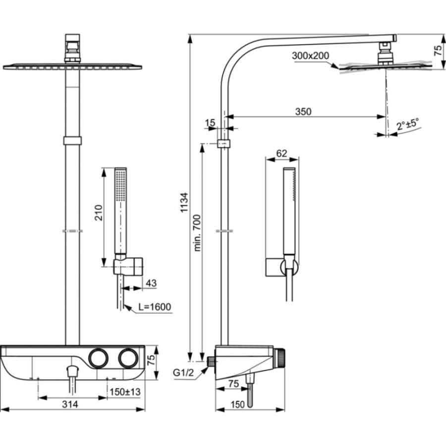 Ideal Standard душевая система с термостатическим смесителем A7332AA