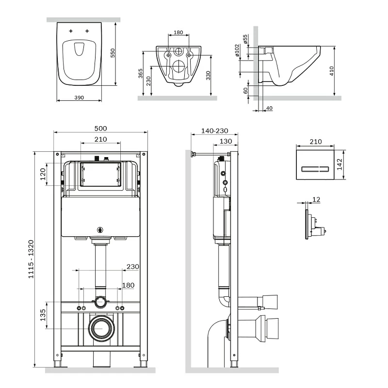 Am.Pm Inspire 2.0 унитаз подвесной с инсталляцией и клавишей смыва IS450A38.50A1700