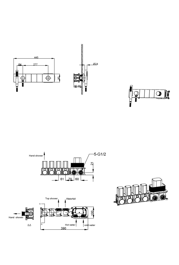 Смеситель встраиваемый с ручным душем Boheme Zodiac Matt Gold 132-SYS-MG