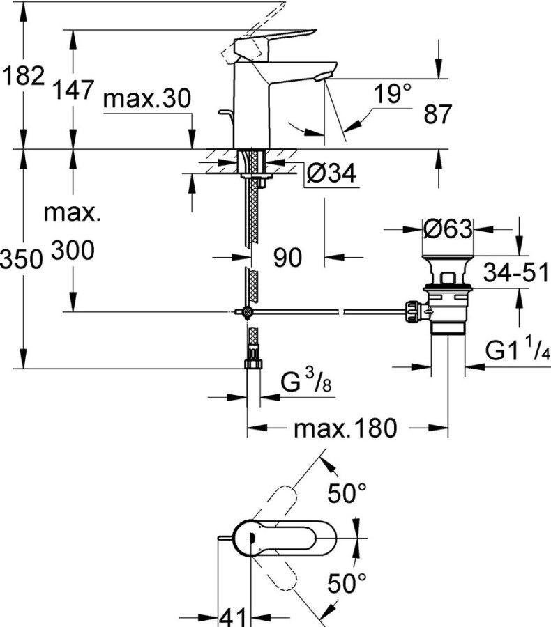 Grohe BauEdge 23328000 смеситель для раковины 28 мм