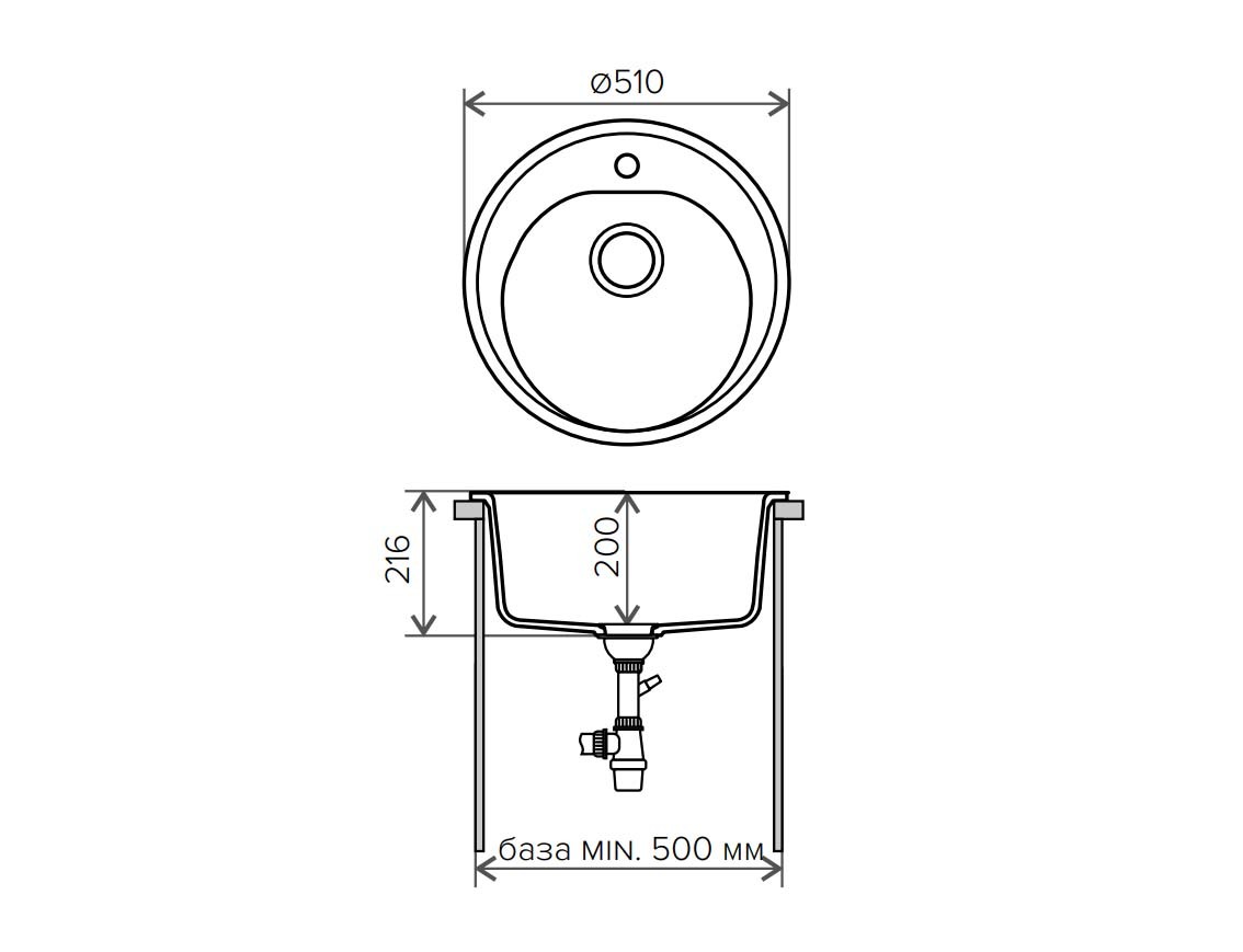 Polygran F 08 кухонная мойка черный 51 х 51 см