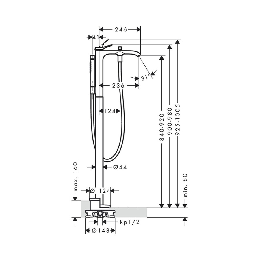 Hansgrohe Vivenis Смеситель для ванны однорычажный напольный хром 75445000