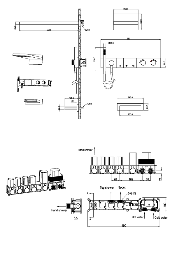 Душевая система трехпозиционная с термостатом и изливом Boheme Zodiac Белый матовый 133-2-MW