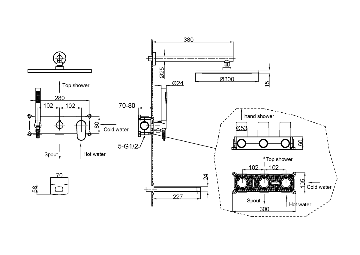 Душевая система Boheme Spectre Хром с изливом 454-2-CR