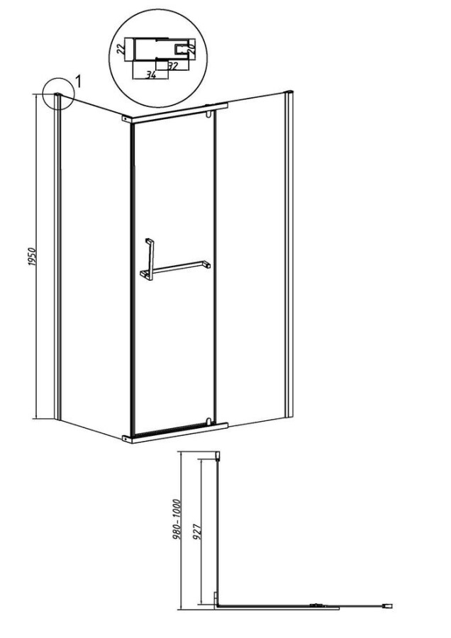 Боковая стенка Grossman Pragma 200.K33.03.100.10.00 (100х195) хром,стекло прозрачное, 1 место